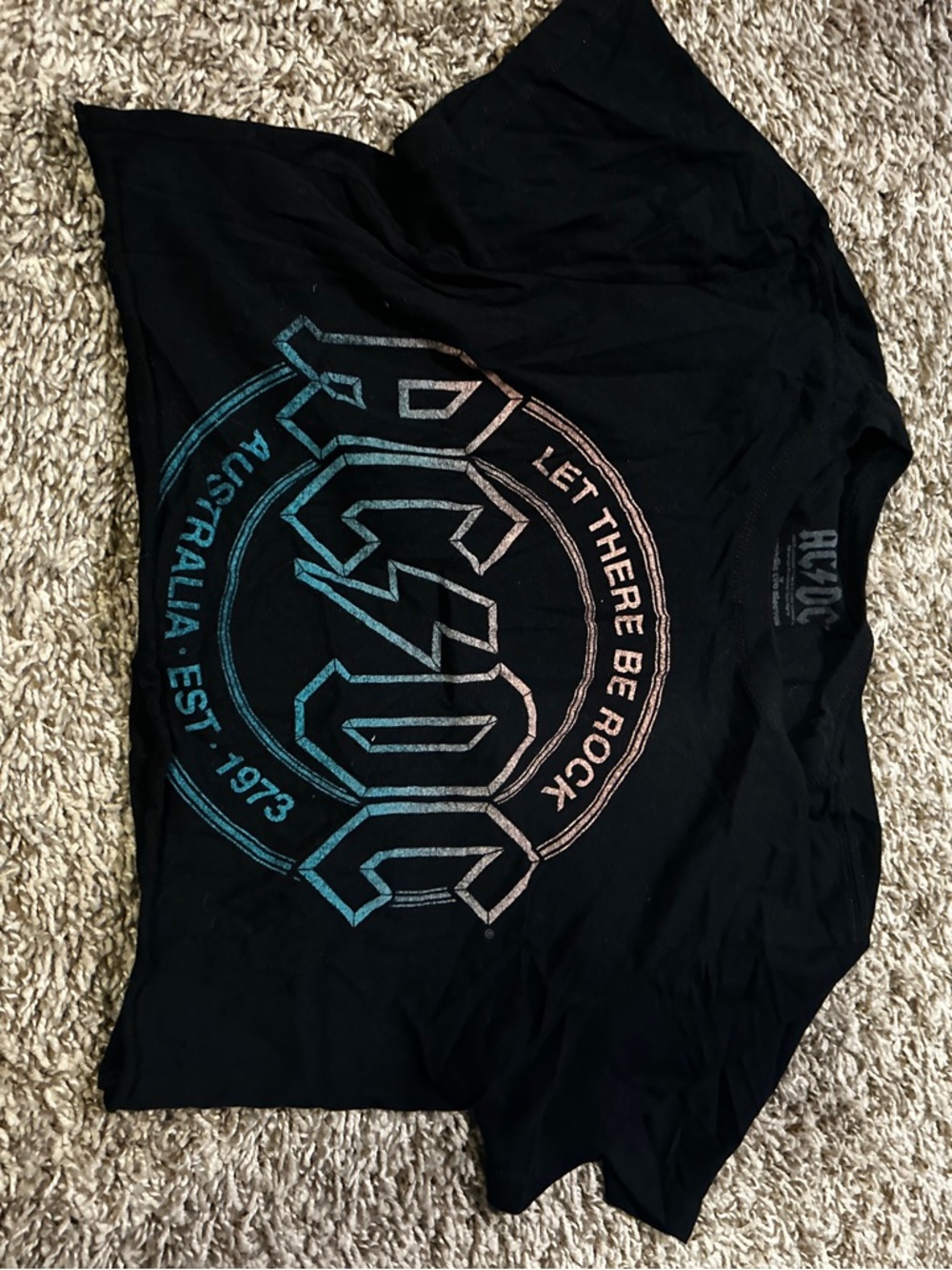AC/DC Black Tee with Teal to Rose Gradient Logo
